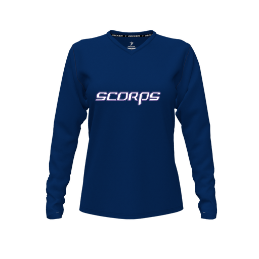 [FTLVPTNV-FYXS-LOGO2] Decker Performance T-Shirt (Female Youth XS, Navy, V Neck, Logo 2, Long Sleeve)